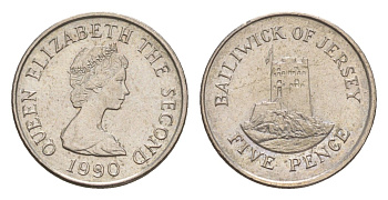 Джерси 5 пенсов 1990 башня Сеймур, Елизавета II (1952-2022) KM 56.2 медно-никель 4655-952
