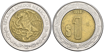 Мексика 1 песо 1998 KM 603 биметалл 87-726