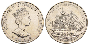 Острова Питкэрн 1 доллар 1988 150 лет составлению Конституции KM 3 медно-никель BU 413-6044