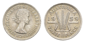 Австралия 3 пенса 1959 Елизавета II (1952-2022) KM 57 серебро aUNC 4649-1113