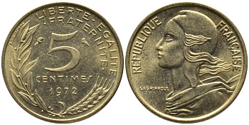 ФРАНЦИЯ 5 САНТИМОВ 1972 ТИП MARIANNE KM 933 медь алюминий никель 99-1115