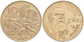 ФРАНЦИЯ 10 ФРАНКОВ 1984 200 ЛЕТ СО ДНЯ РОЖДЕНИЯ ФРАНСУА РУДЕ (1784-1855) KM 954, LE FRANC 369.3 никель бронза 215-625