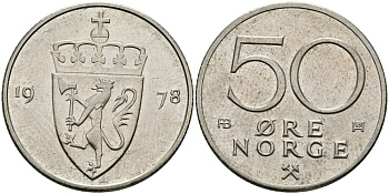 Норвегия 50 эре 1978 Улаф V (1957-1991) KM 418 медно-никель 94-541