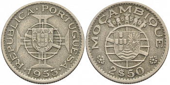 Португальский Мозамбик 2 1/2 эскудо 1953 KM 78 медно-никель 4448-443