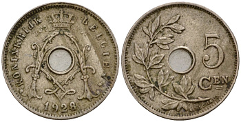 Бельгия 5 сантимов 1928 Belgique KM 66 медно-никель 4551-657