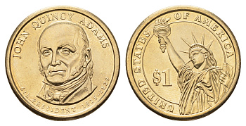 США 1 доллар 2008 D, Президент США - Джон Куинси Адамс (1825-1829) KM 427 медь с марганцево-латунным покрытием UNC 4624-213