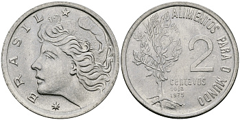 БРАЗИЛИЯ 2 СЕНТАВО 1975 FAO, ГОЛОВА СВОБОДЫ KM 586 нержавеющая сталь 3334-1242