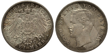 Бавария 2 марки 1905 Отто (1886-1913) Weege 44, J. 45, KM 511 серебро 3711-1831