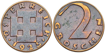 АВСТРИЯ 2 ГРОША 1925 ДОВОЕННАЯ ДЕСЯТИЧНАЯ ЧЕКАНКА KM 2837 бронза 201-169