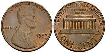 США 1 цент 1982 Линкольн KM 201 медь цинк 4136-216