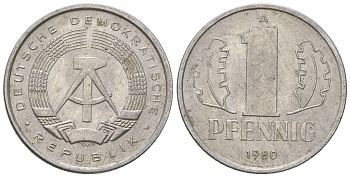 ГДР 1 пфенниг 1980 А KM 8.2 алюминий 4623-362