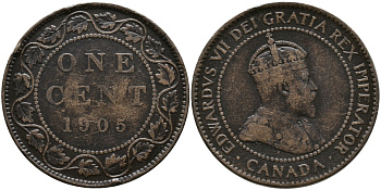 Канада 1 цент 1905 Эдуард VII (1901-1910) KM 8 бронза    4610-756