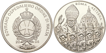 Мальтийский орден 10 лир 2005 Иоанн Павел II, гвардейцами  медно-никель  PROOF  11-207-34