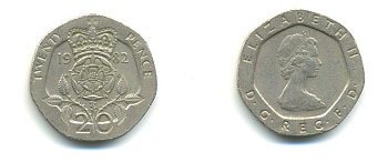 Великобритания 20 пенсов 1982 Елизавета II (1952-2022) KM 931, Spink 4230 (G1) медно-никель 59-314