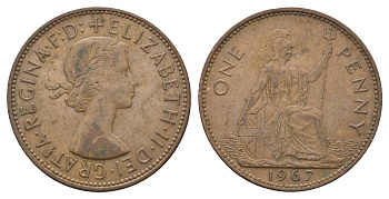 Великобритания 1 пенни 1967 Елизавета II (1952-2022) KM 897, Spink 4157 бронза 4661-1042