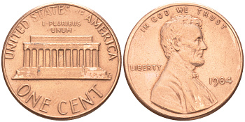США 1 ЦЕНТ 1984 ЛИНКОЛЬН KM 201b цинк плакированный медью 188-325