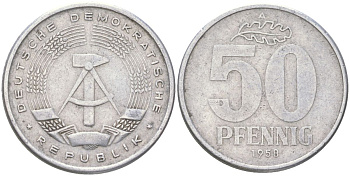 ГДР 50 пфеннигов 1958 A KM 12.1 алюминий 4163-325
