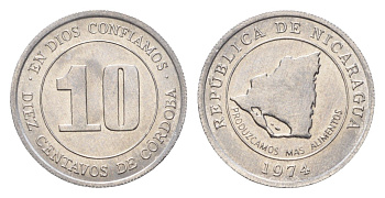 Никарагуа 10 сентаво 1974 ФАО - Давайте производить больше еды KM 29 алюминий UNC 4657-527