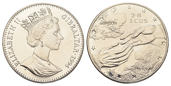 Гибралтар 2,8 экю 1994 Евротоннель KM 484 медно-никель BU 11-087-34