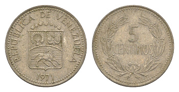 Венесуэла 5 сентимо 1971 Y 38.3 медно-никель 4580-112