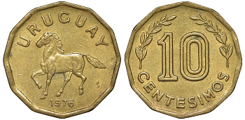 Уругвай 10 сентесимо 1976 KM 66 алюминиевая бронза 4164-737