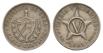 Куба 5 сентаво 1961 KM 11.3 медно-никель 4655-862