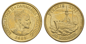 Дания 20 крон 2009 Корабли - Плавучий маяк KM 935 алюминиевая бронза UNC 4650-836