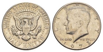 США 1/2 доллара (50 центов) 1973 D, Джон Кеннеди KM 202b медь плакированная медно-никелем aUNC 4517-1113