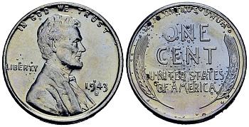 США 1 цент 1943 S (Сан-Франциско), Авраам Линкольн KM 132 a сталь плакированная цинком 4387-827