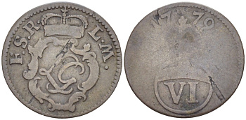 Шварцбург-Рудольштадт 6 пфеннигов 1779 F.S.R. L.M KM 34 серебро 1520-525