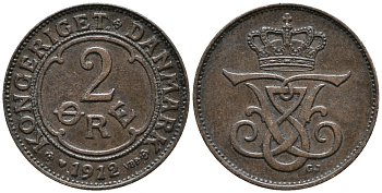 ДАНИЯ 2 ЭРЕ 1912 VBP; GJ, ФРЕДЕРИК VIII (1906-1912) KM 805 бронза 67-147