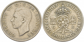Великобритания 2 шиллинга (флорин) 1948 Георг VI (1936-1952) KM 865, Spink 4102 медно-никель 215-422