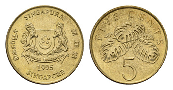 Сингапур 5 центов 1995 KM 99 алюминиевая бронза UNC 4643-225