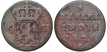 Нидерландская Восточная Индия 1/2 стуйвера 1825 S KM 285 медь 51-4115