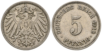 Германия 5 пфеннигов 1912 A, KM 11, J. 12 медно-никель 220-612