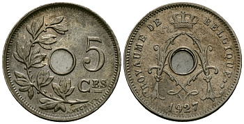Бельгия 5 сантимов 1927 Belgique KM 66 медно-никель 4173-556