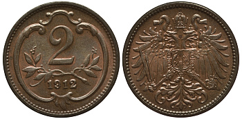 АВСТРИЯ 2 ГЕЛЛЕРА 1912 ФРАНЦ ИОСИФ (1846-1918) KM 2801 бронза 201-337