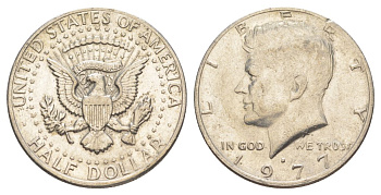 США 1/2 доллара (50 центов) 1977 D, Джон Кеннеди KM A202b медь плакированная медно-никелем aUNC 4536-1133