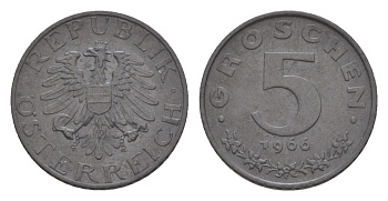 Австрия 5 грошей 1966 KM 2875 цинк 4632-642