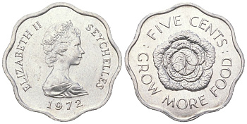 Сейшельские острова 5 центов 1972 FAO, цветок, Елизавета II (1952-2022) KM 18 алюминий UNC 4611-417