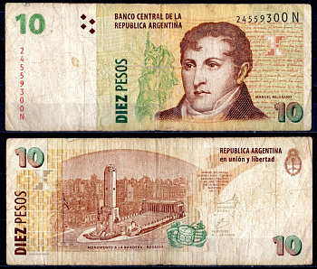 Аргентина 10 песо 2003 Pick 354a(5) бумага 3295-80-2-2