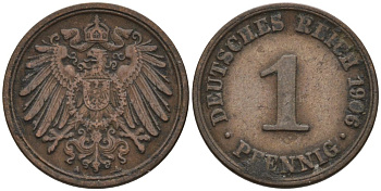 Германия 1 пфенниг 1906 A KM 10, J. 10 медь 4567-1229