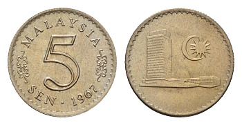 Малайзия 5 сенов 1967 KM 2 медно-никель UNC 4679-732