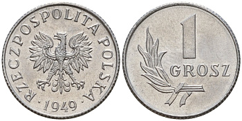 Польша 1 грош 1949 KM 39 алюминий UNC 4189-461