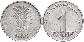 ГДР 1 пфенниг 1950 E KM 1 алюминий 4613-922