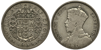 Новая Зеландия 1/2 кроны 1934 Георг V (1910-1936) KM 5 серебро 272-913