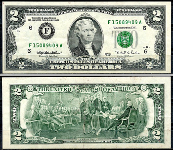 США 2 доллара 1995 F - Атланта, Джорджия Pick 497 бумага 6294-26-4-1