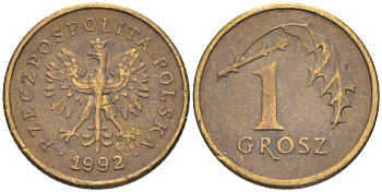ПОЛЬША 1 ГРОШ 1992 MW KM 276 латунь 187-557