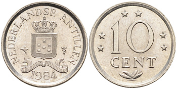 Нидерландские Антилы 10 центов 1984 Беатрикс (1980-2013) KM 10 никель 4169-352