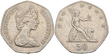 Великобритания 50 пенсов 1979 Елизавета II (1952-2022) KM 913, Spink 4223 (H1) медно-никель 4117-936